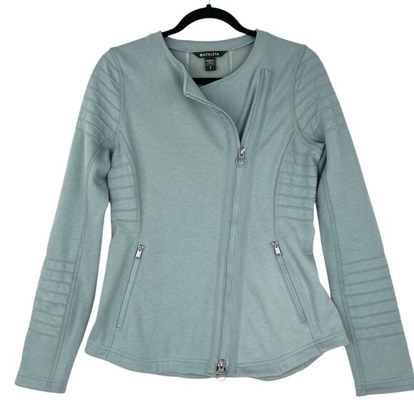 Athleta Moto Jacket Minimalistic Grey SIZE S Green Gym Travel Zip Up #982849 - Picture 3 of 16